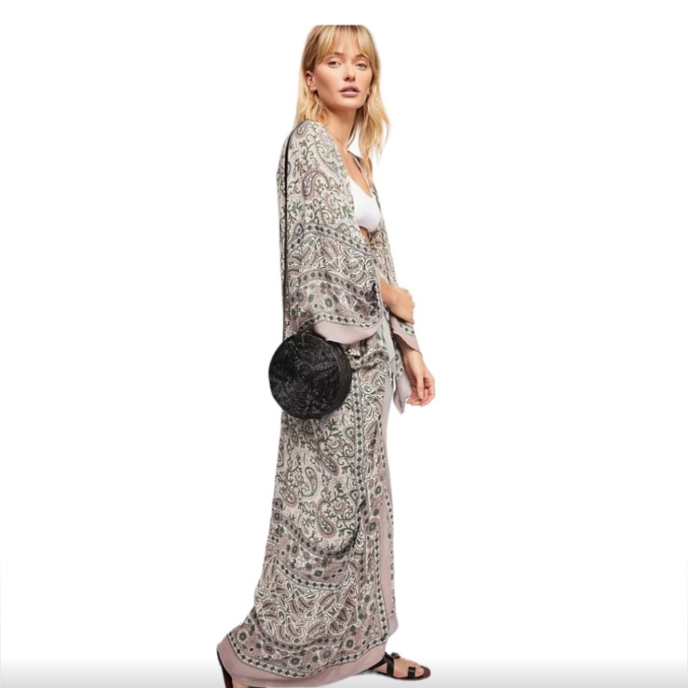 Free People Paisley Kimono in Cream and Black